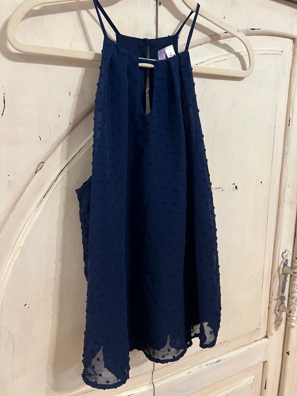 Ally Navy Swiss Dot Halter Tank Top Size Small Made in USA - Picture 5 of 12